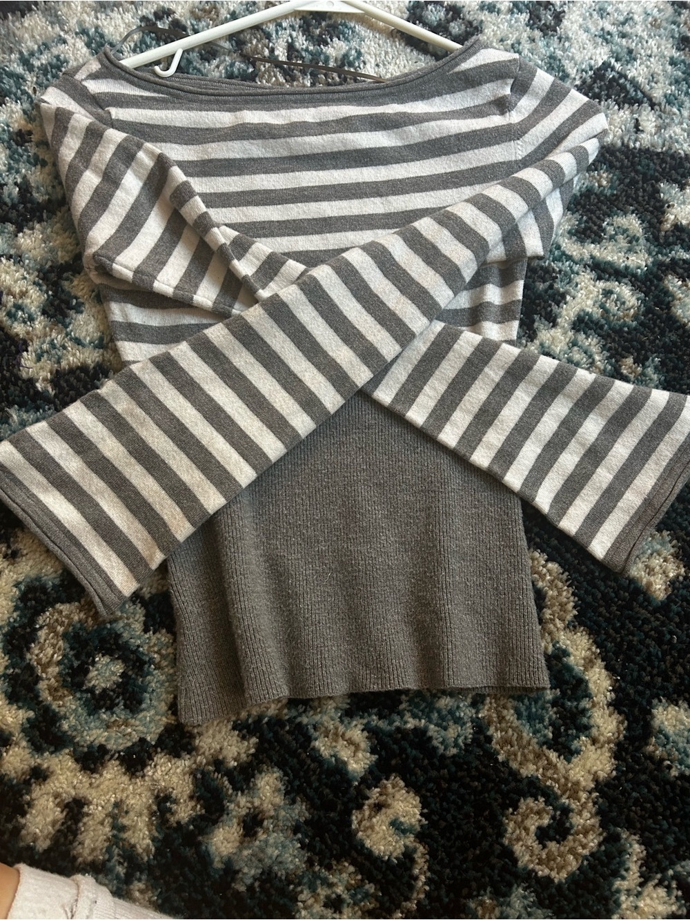 PacSun Gray & Light Gray Striped Off-the-Shoulder Sweater